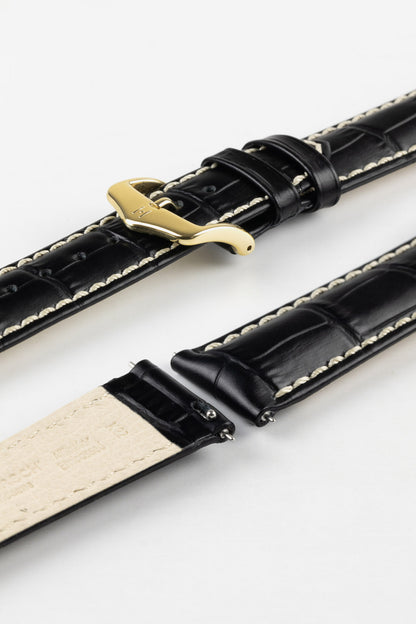 Hirsch MODENA Alligator Embossed Leather Watch Strap in BLACK