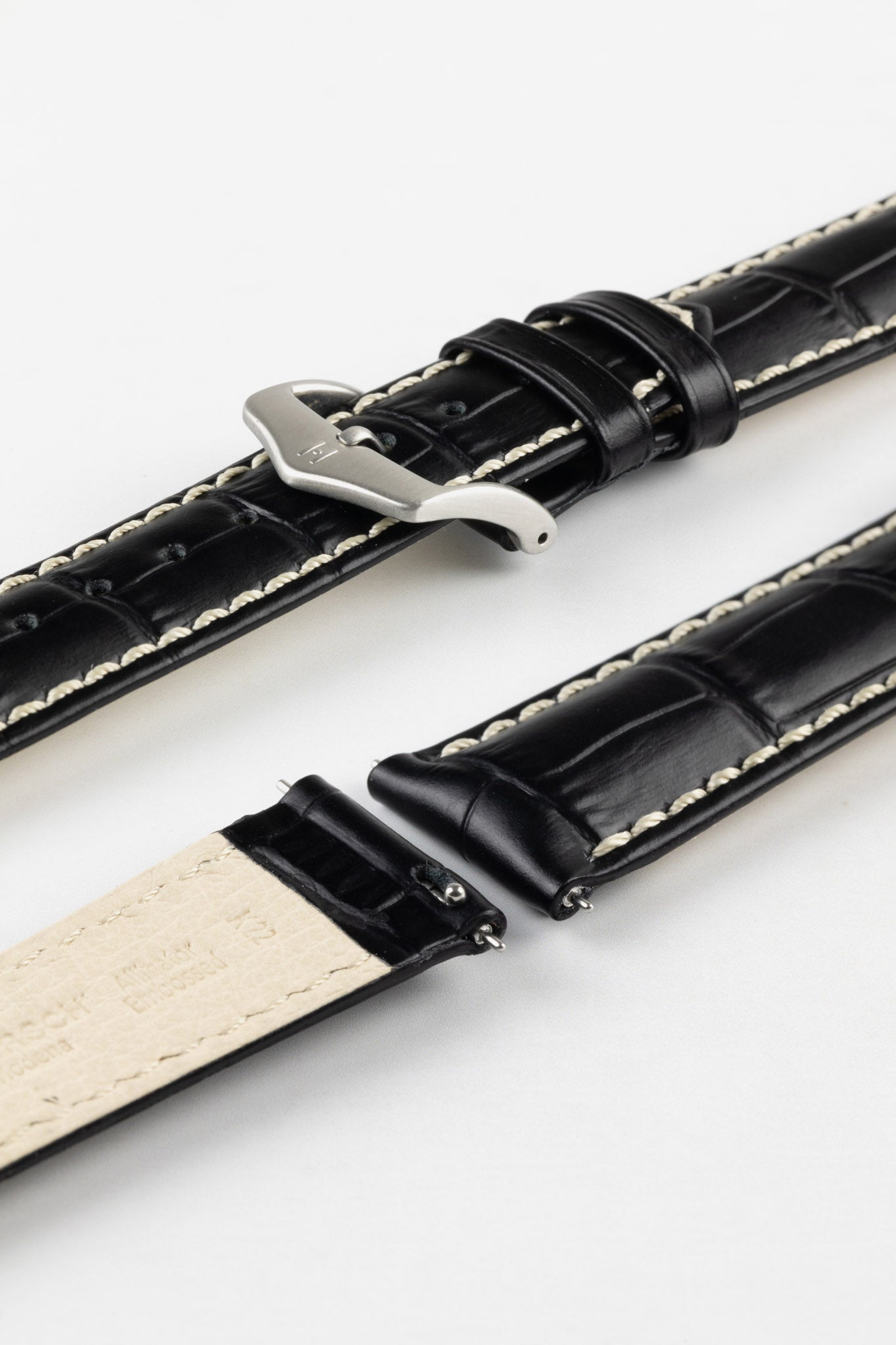 Hirsch MODENA Alligator Embossed Leather Watch Strap in BLACK