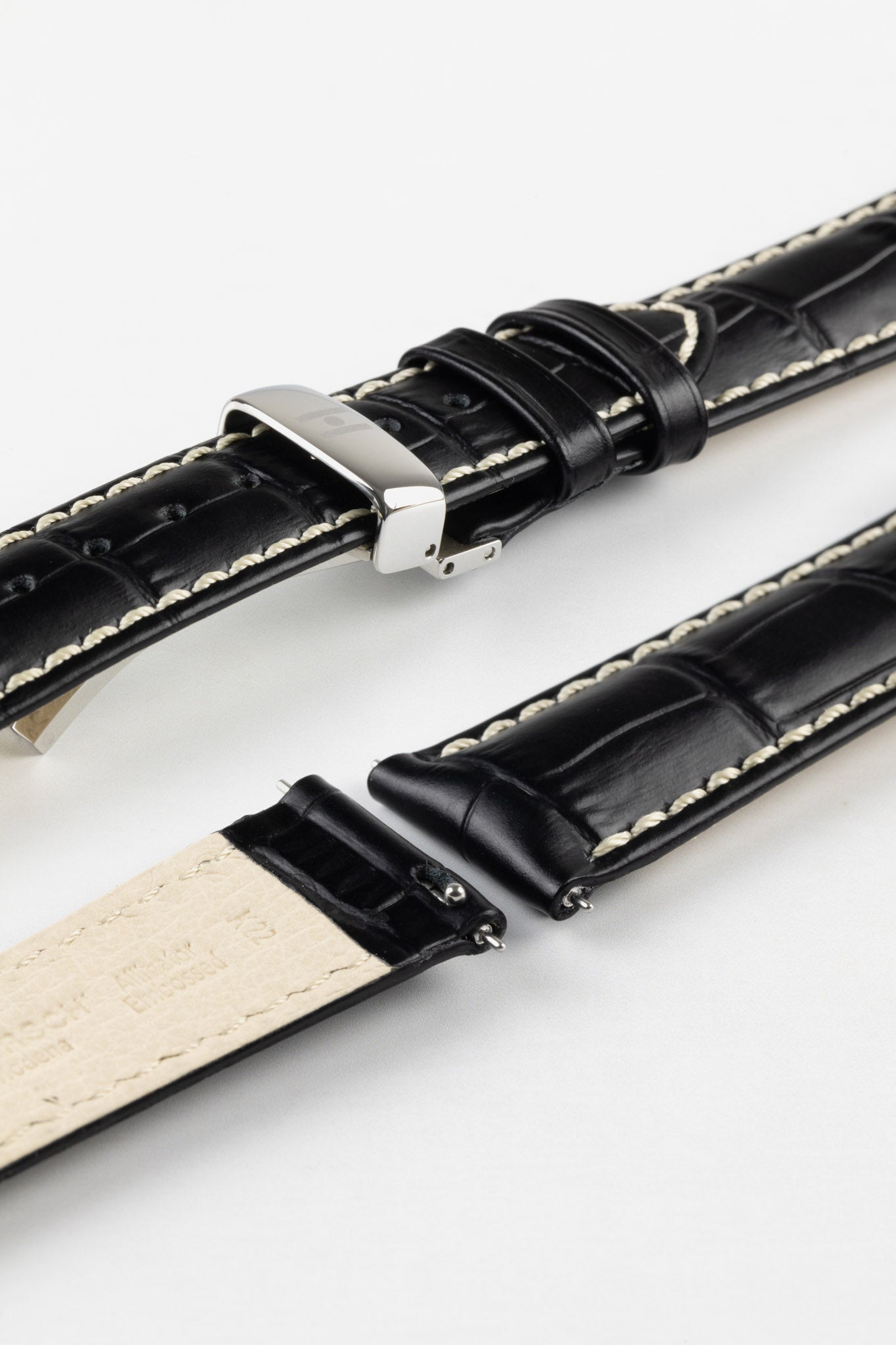 Hirsch MODENA Alligator Embossed Leather Watch Strap in BLACK