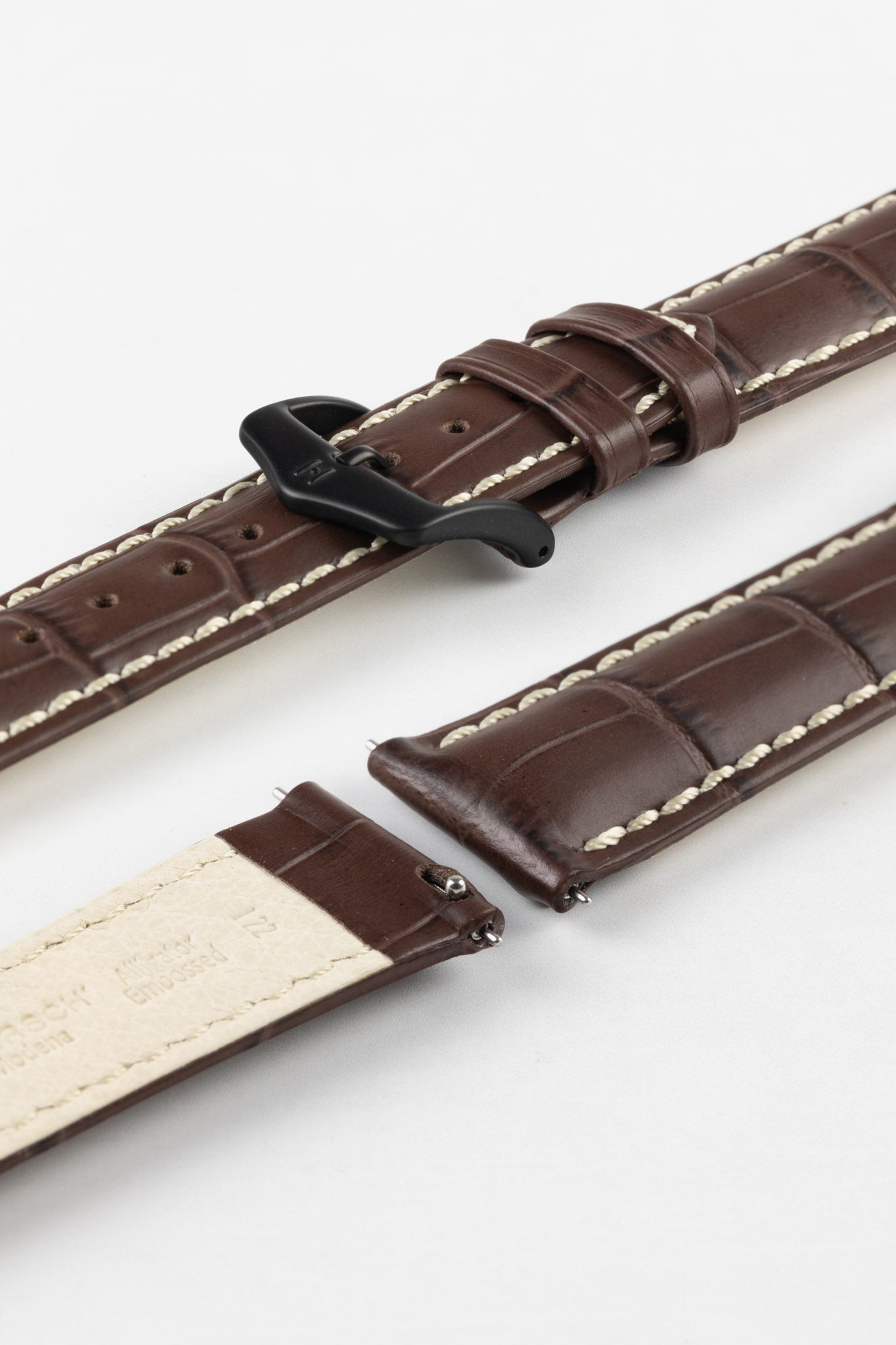 Hirsch MODENA Alligator Embossed Leather Watch Strap in BROWN