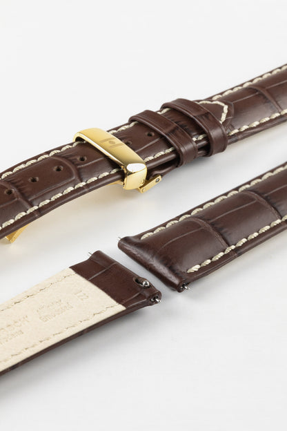 Hirsch MODENA Alligator Embossed Leather Watch Strap in BROWN