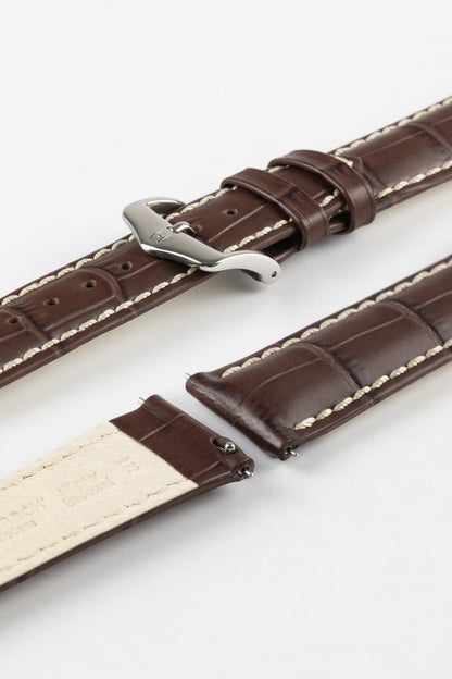 Hirsch MODENA Alligator Embossed Leather Watch Strap in BROWN
