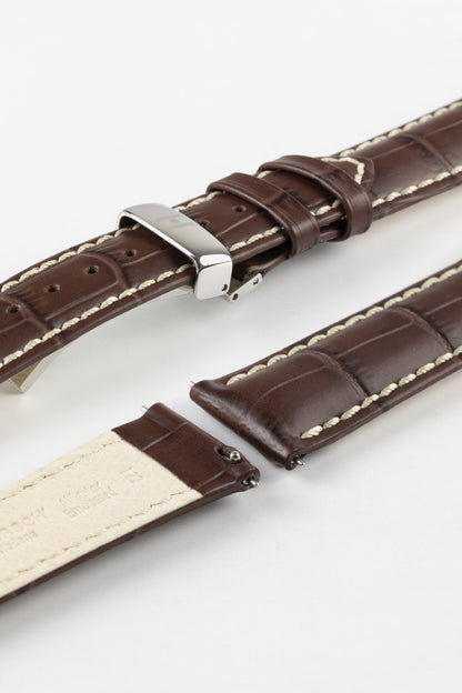 Hirsch MODENA Alligator Embossed Leather Watch Strap in BROWN