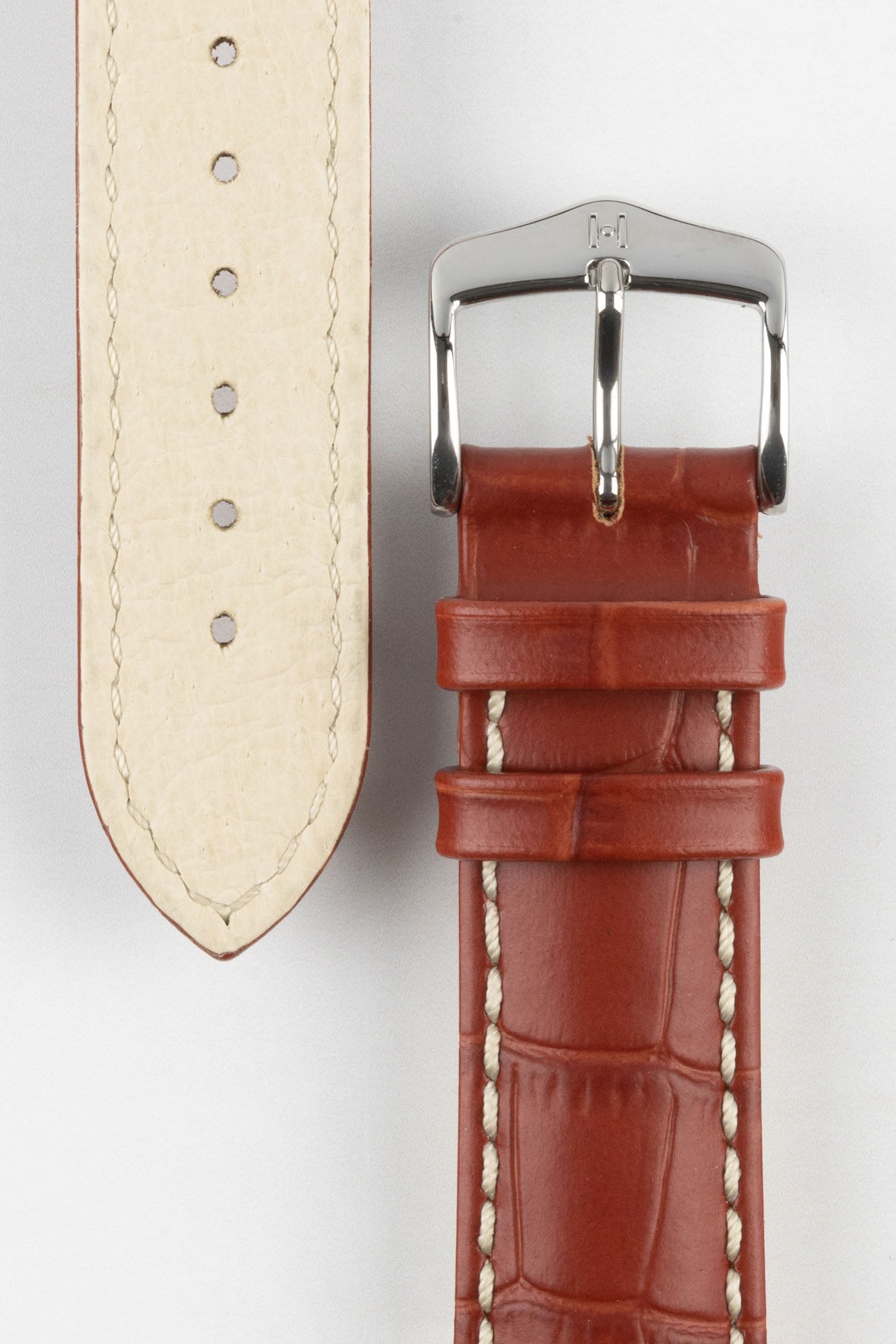 Hirsch MODENA Alligator Embossed Leather Watch Strap in GOLD BROWN