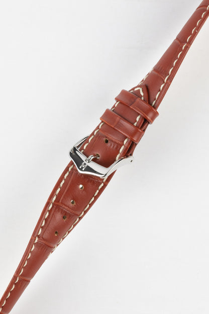Hirsch MODENA Alligator Embossed Leather Watch Strap in GOLD BROWN