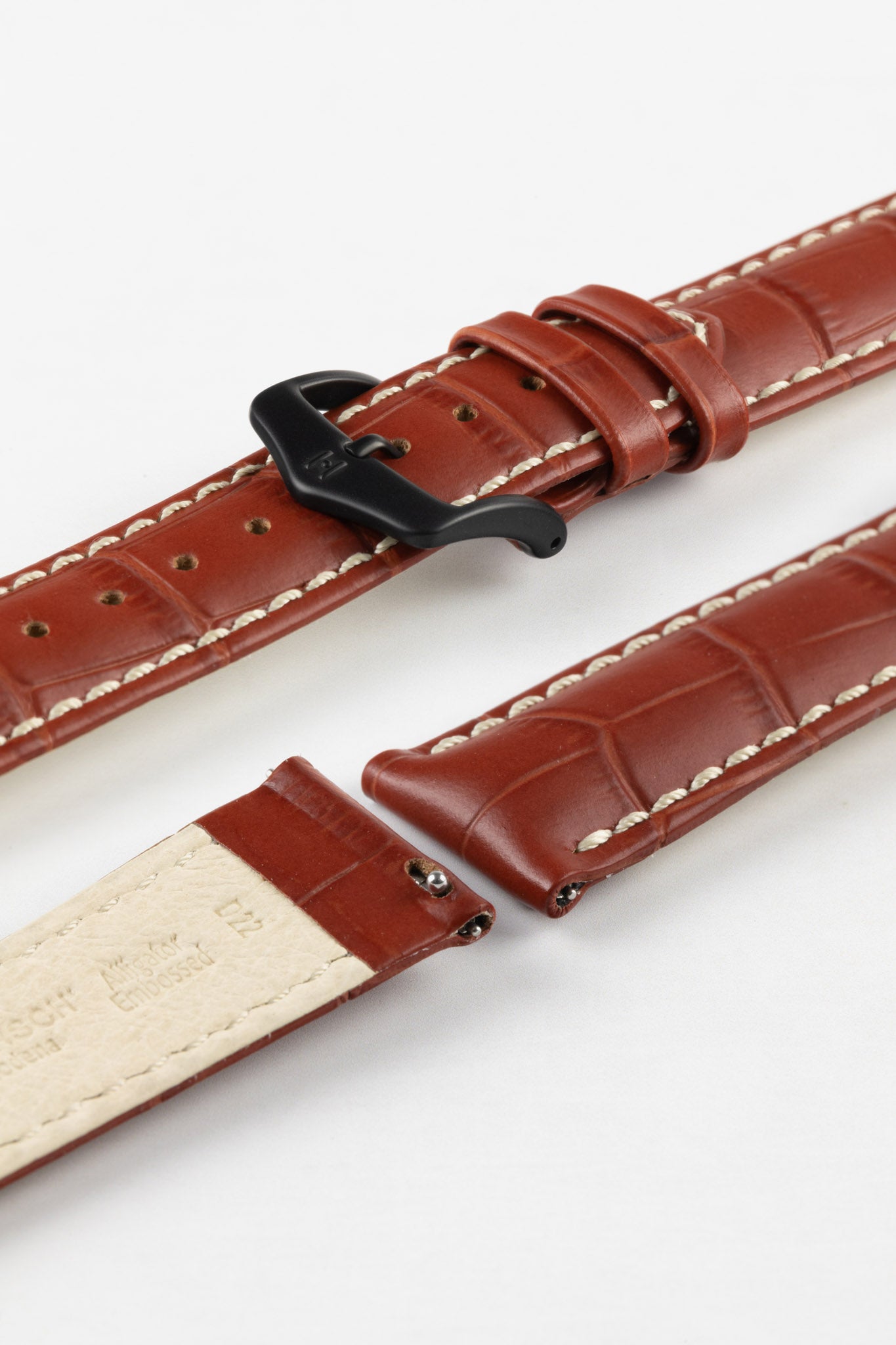 Hirsch MODENA Alligator Embossed Leather Watch Strap in GOLD BROWN