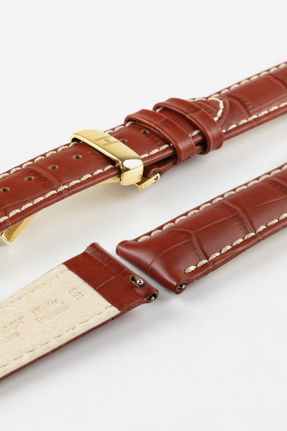 Hirsch MODENA Alligator Embossed Leather Watch Strap in GOLD BROWN