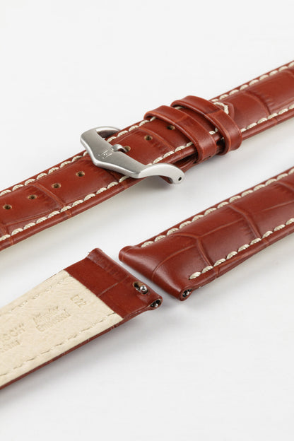 Hirsch MODENA Alligator Embossed Leather Watch Strap in GOLD BROWN