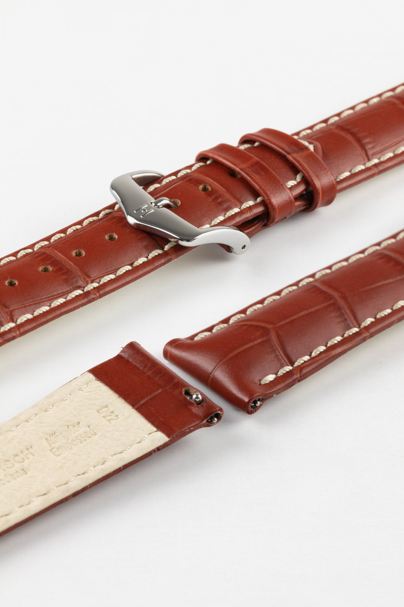 Hirsch MODENA Alligator Embossed Leather Watch Strap in GOLD BROWN