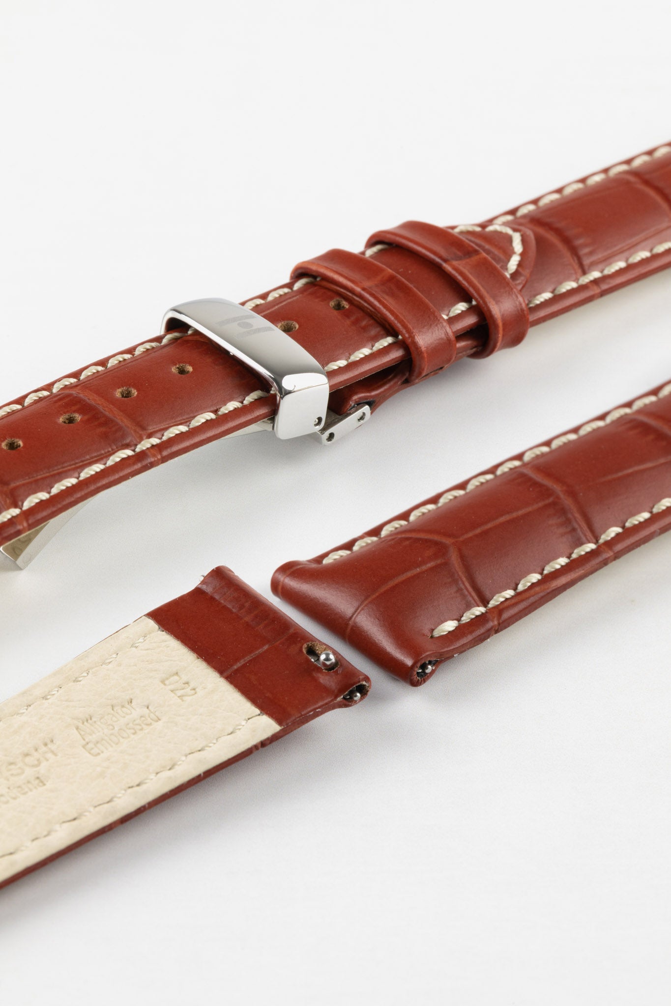 Hirsch MODENA Alligator Embossed Leather Watch Strap in GOLD BROWN