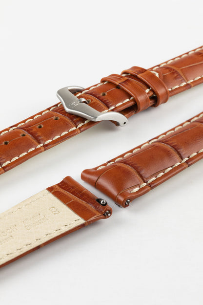 Hirsch MODENA Alligator Embossed Leather Watch Strap in HONEY