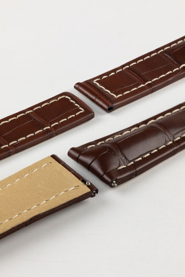 hirsch navigator leather deployment watch strap in brown