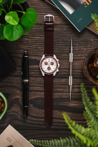 burgundy leather watch strap