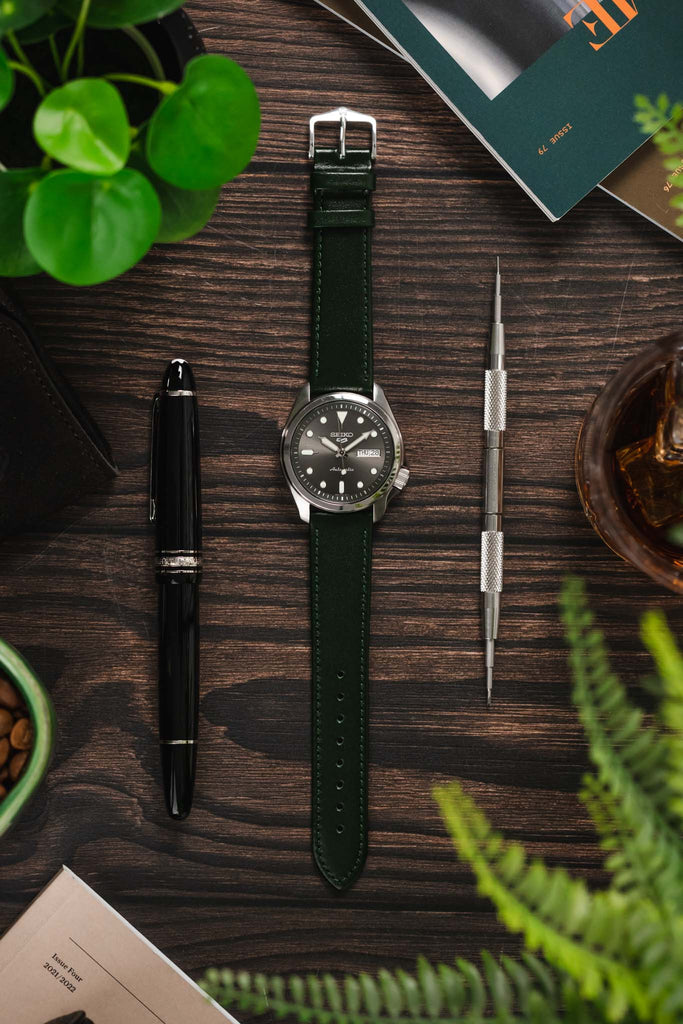 green leather watch strap