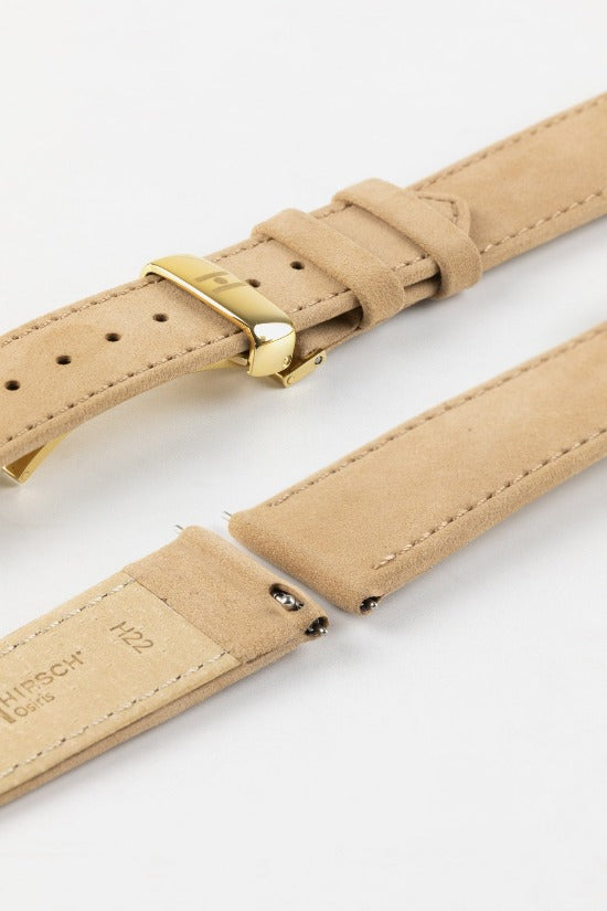 Hirsch OSIRIS Calf Leather with Nubuck Effect Watch Strap in BEIGE