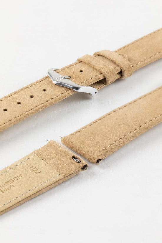 Hirsch OSIRIS Calf Leather with Nubuck Effect Watch Strap in BEIGE