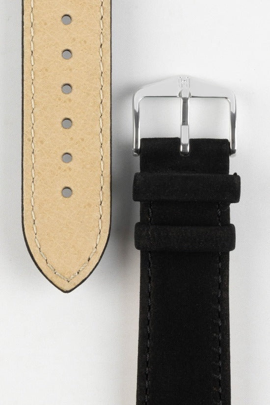 Hirsch OSIRIS Calf Leather With Nubuck Effect Watch Strap in BLACK