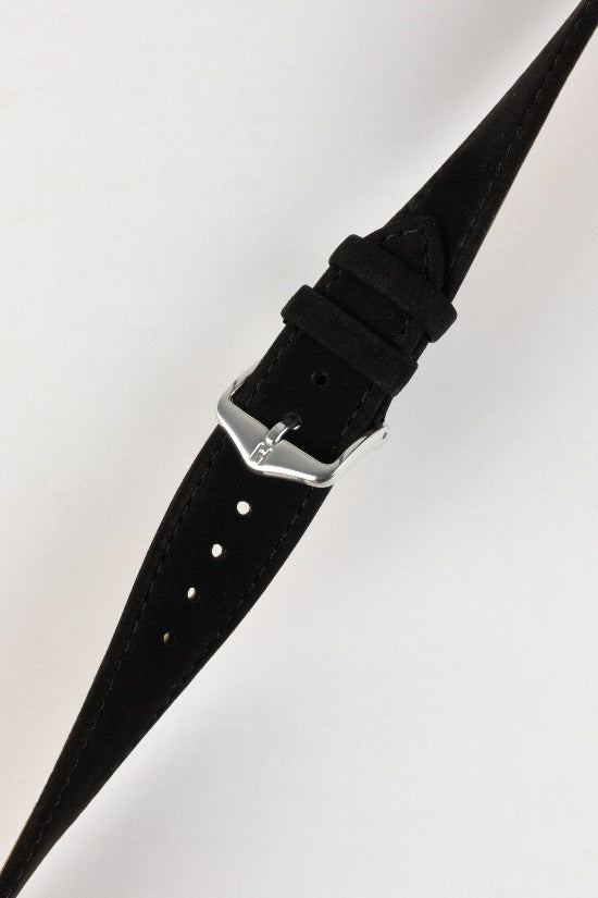 Hirsch OSIRIS Calf Leather With Nubuck Effect Watch Strap in BLACK