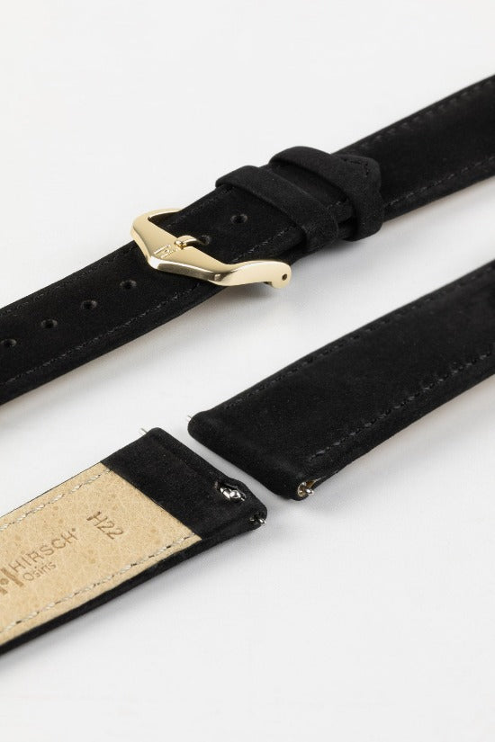 Hirsch OSIRIS Calf Leather With Nubuck Effect Watch Strap in BLACK