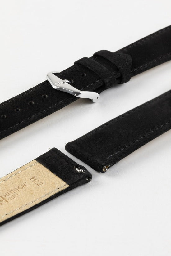 Hirsch OSIRIS Calf Leather With Nubuck Effect Watch Strap in BLACK