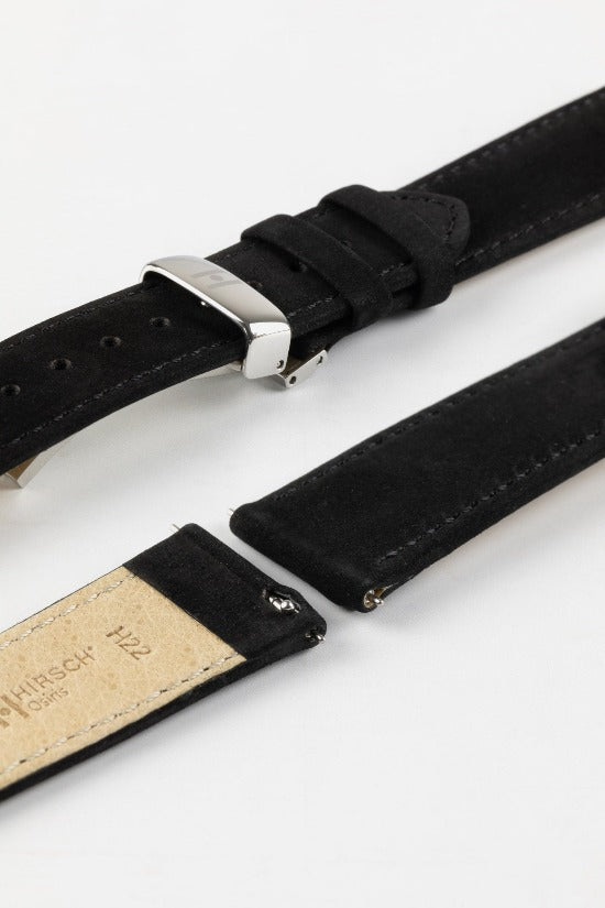 Hirsch OSIRIS Calf Leather With Nubuck Effect Watch Strap in BLACK