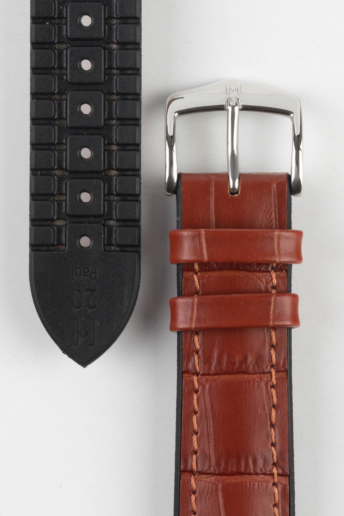 Hirsch PAUL Alligator Embossed Performance Watch Strap in GOLD BROWN