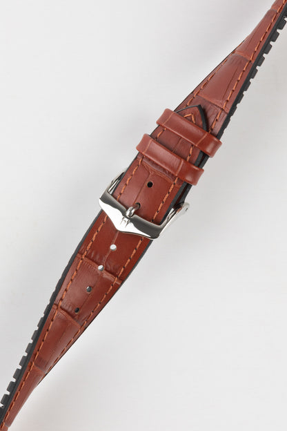 Hirsch PAUL Alligator Embossed Performance Watch Strap in GOLD BROWN