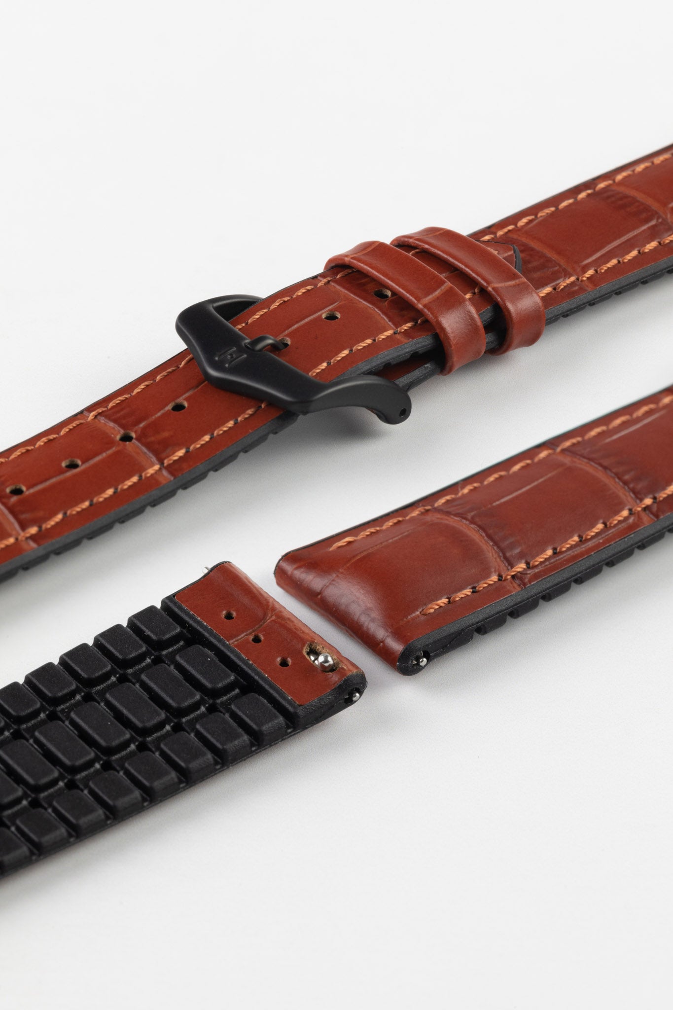 Hirsch PAUL Alligator Embossed Performance Watch Strap in GOLD BROWN