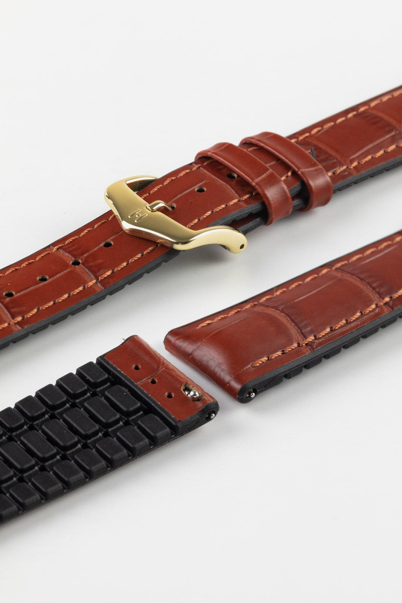 Hirsch PAUL Alligator Embossed Performance Watch Strap in GOLD BROWN