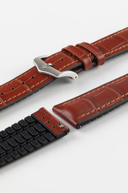 Hirsch PAUL Alligator Embossed Performance Watch Strap in GOLD BROWN