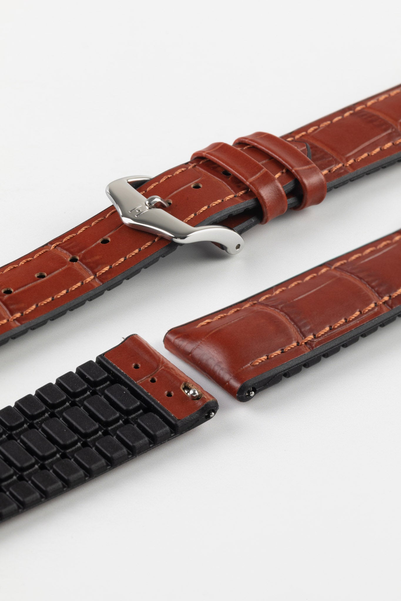 Hirsch PAUL Alligator Embossed Performance Watch Strap in GOLD BROWN