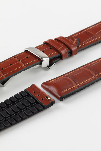 Hirsch PAUL Alligator Embossed Performance Watch Strap in GOLD BROWN