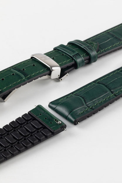Hirsch Paul in Green with silver Hirsch embossed Sport Deployment Clasp and natural rubber underlayer with steel quick release spring bars