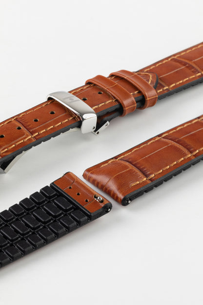 Hirsch PAUL Alligator Embossed Performance Watch Strap in HONEY