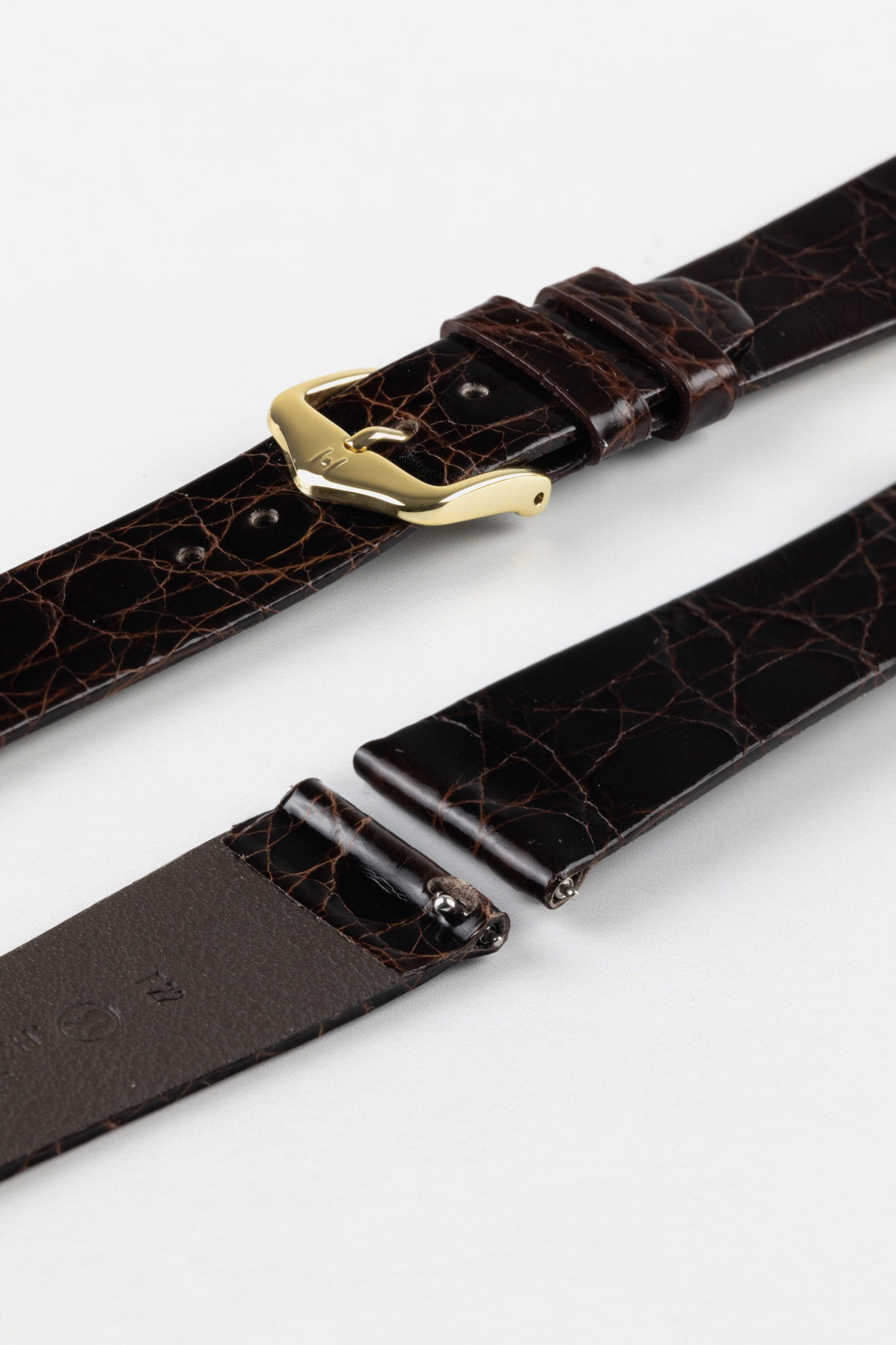 Hirsch PRESTIGE Shiny Genuine Crocodile Leather Watch Strap in BROWN