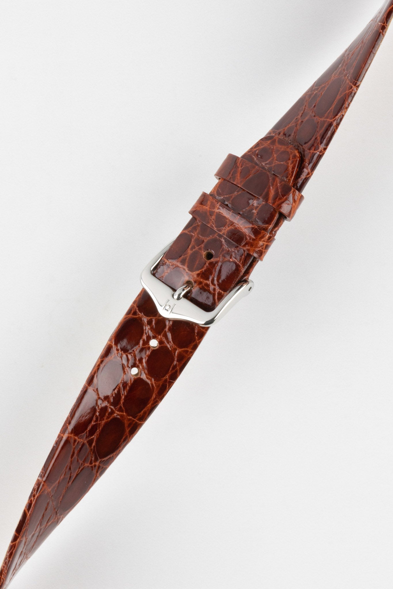 Hirsch PRESTIGE Shiny Genuine Crocodile Leather Watch Strap in GOLD BROWN