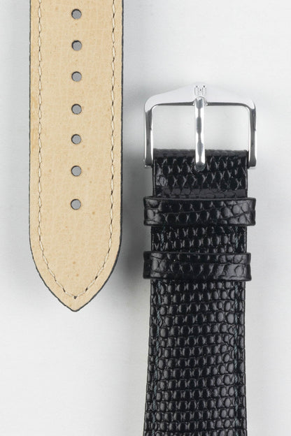 Hirsch Rainbow Lizard Embossed Quick-Release Leather Watch Strap in Black