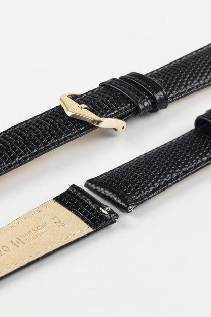 Hirsch Rainbow Lizard Embossed Quick-Release Leather Watch Strap in Black