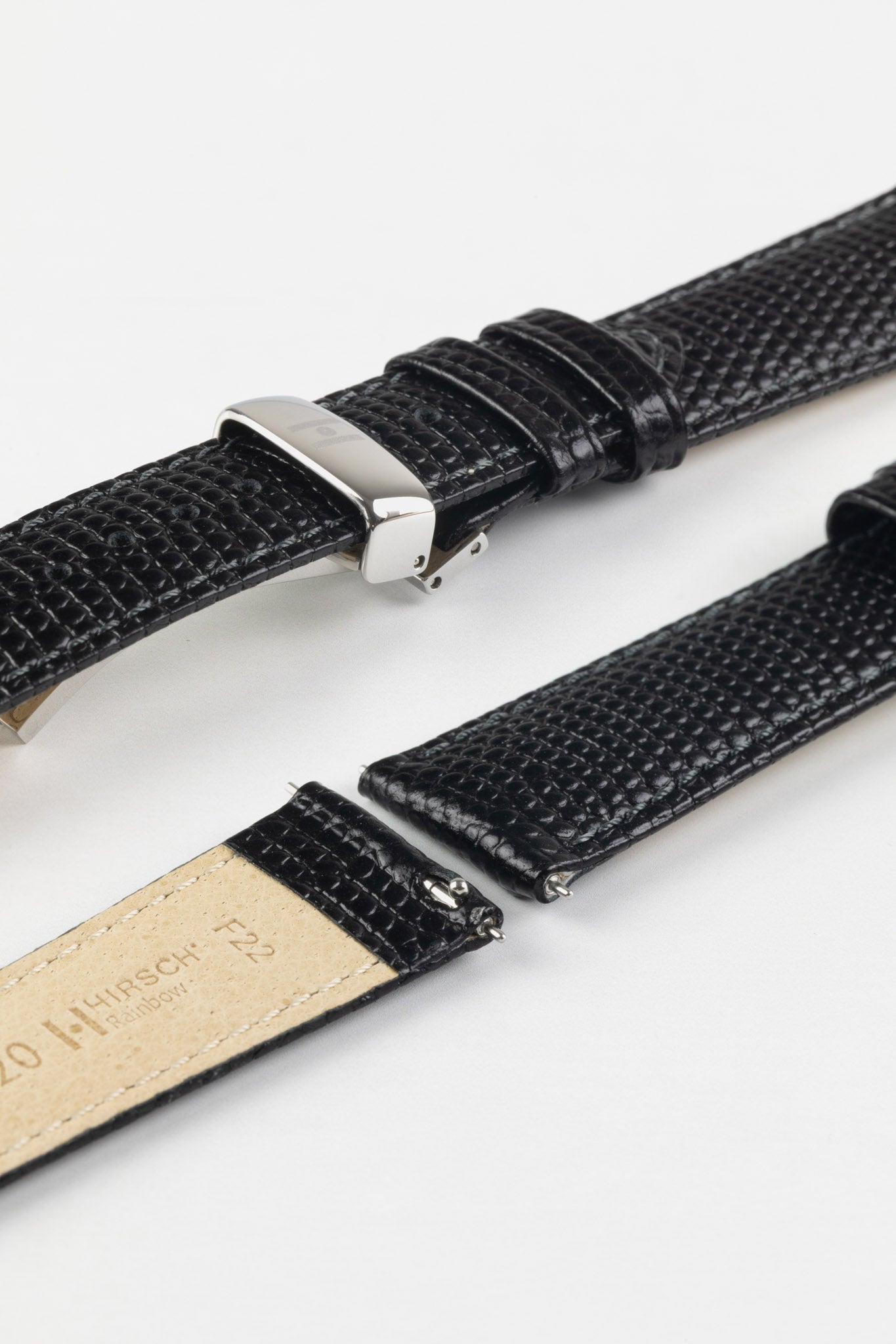 Hirsch Rainbow Lizard Embossed Quick-Release Leather Watch Strap in Black