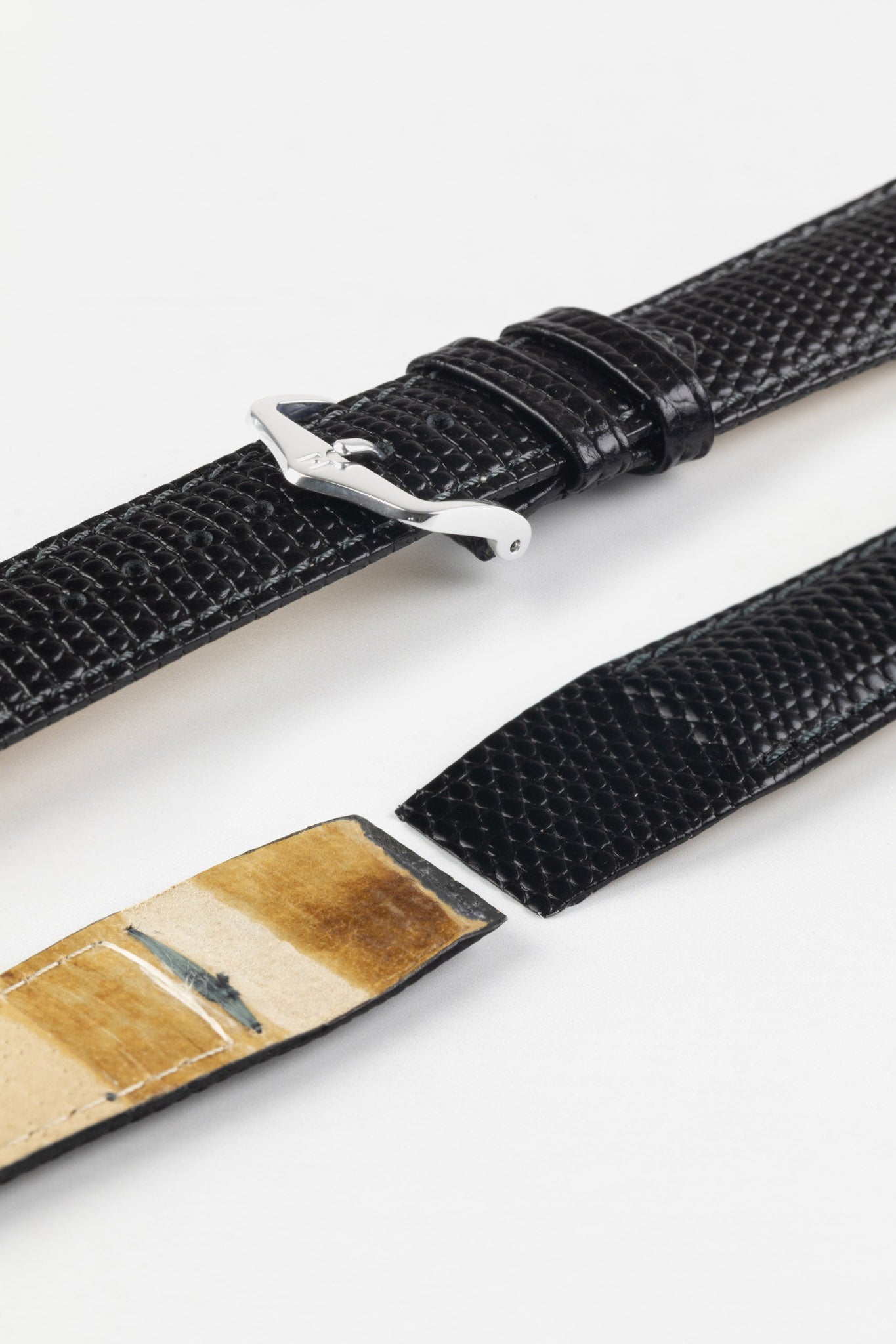 Hirsch RAINBOW Lizard Embossed Open Ended Watch Strap in BLACK