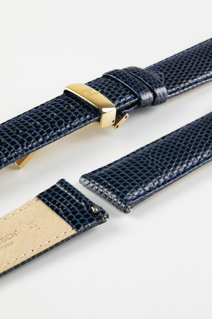 Hirsch RAINBOW Lizard Embossed Leather Quick-Release Watch Strap in BLUE