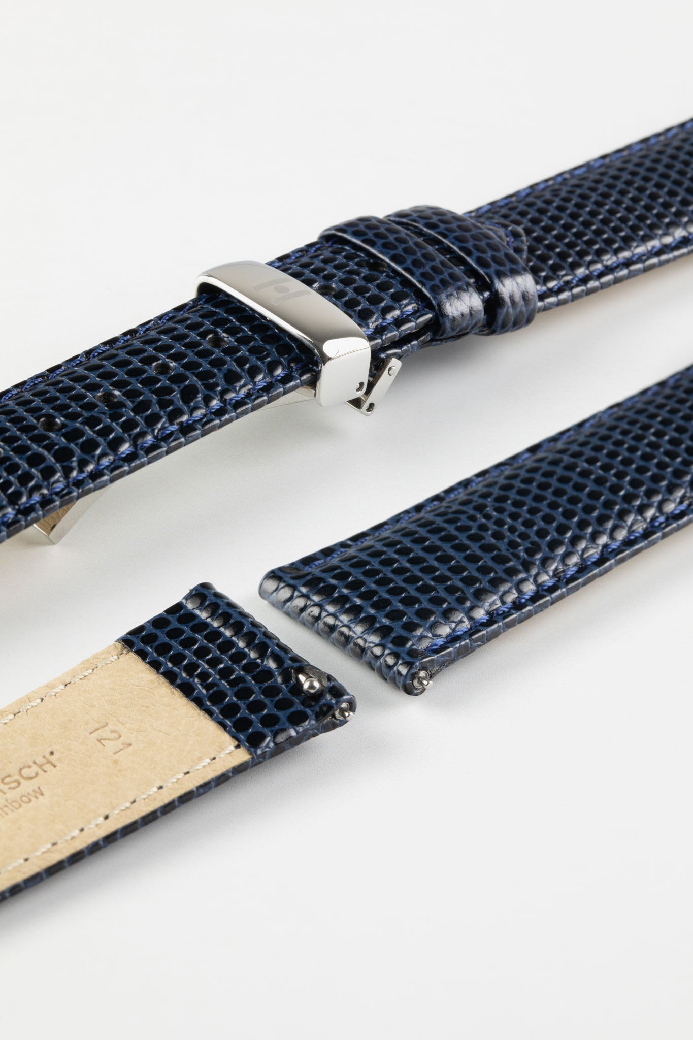 Hirsch RAINBOW Lizard Embossed Leather Quick-Release Watch Strap in BLUE