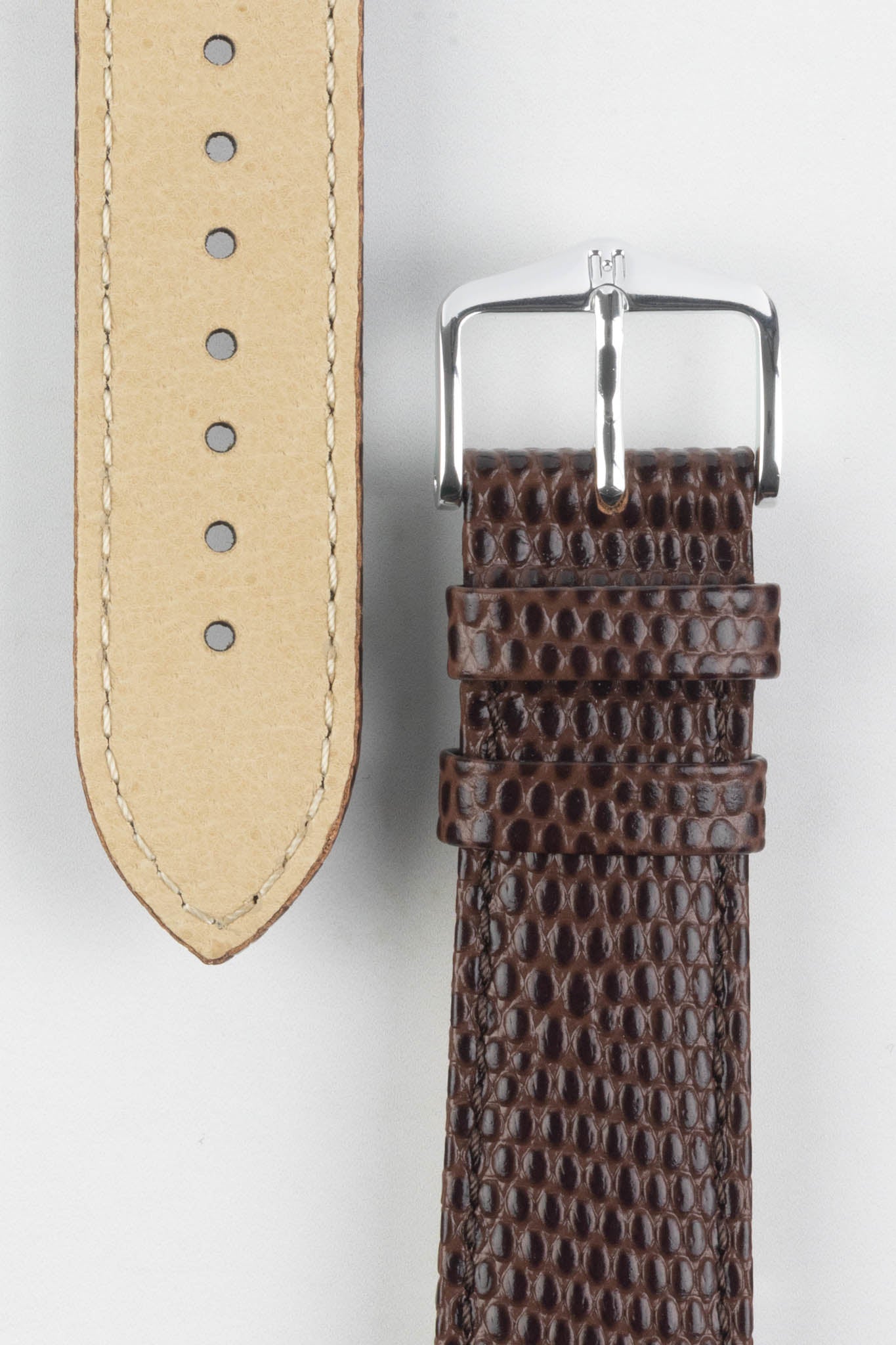 Hirsch RAINBOW Lizard Embossed Quick-Release Leather Watch Strap in BROWN