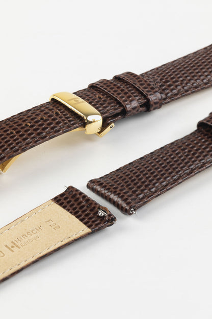 Hirsch RAINBOW Lizard Embossed Quick-Release Leather Watch Strap in BROWN