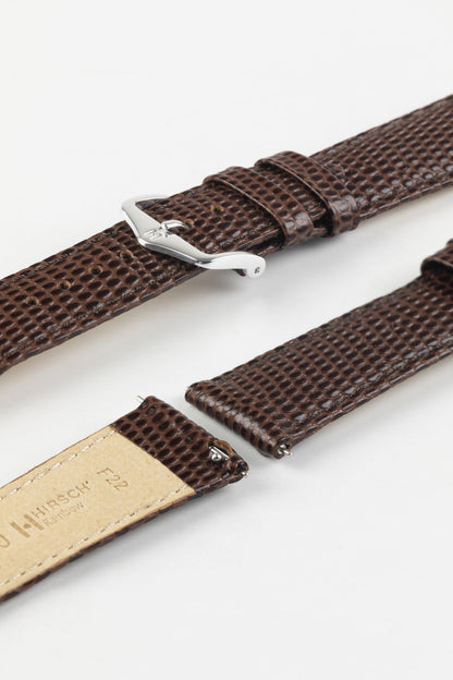 Hirsch RAINBOW Lizard Embossed Quick-Release Leather Watch Strap in BROWN