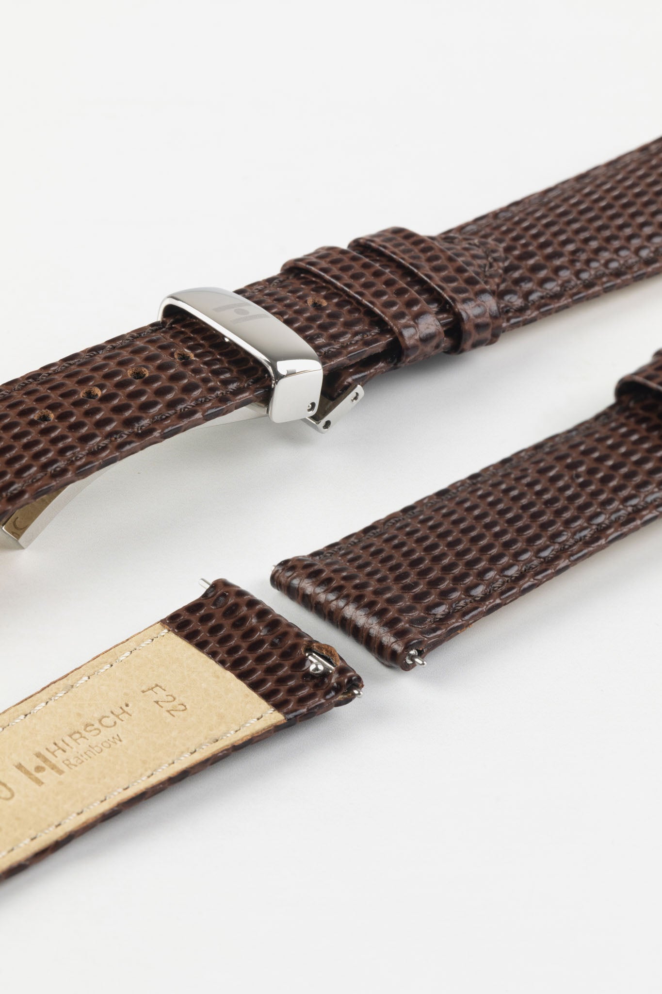 Hirsch RAINBOW Lizard Embossed Quick-Release Leather Watch Strap in BROWN
