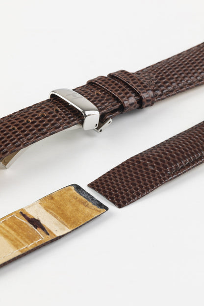 Hirsch RAINBOW Lizard Embossed Open Ended Watch Strap in BROWN