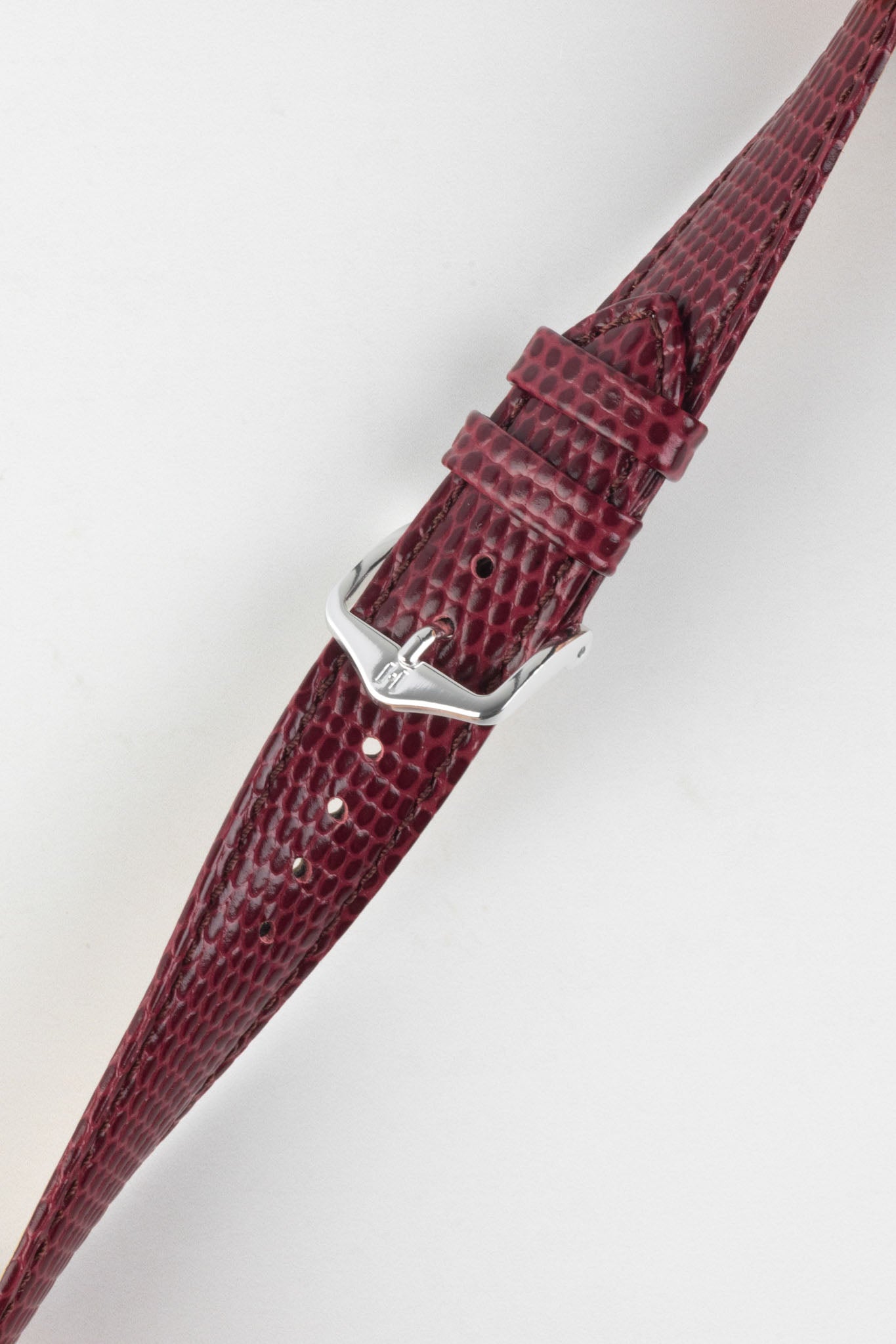 Hirsch RAINBOW Lizard Embossed Leather Watch Strap in BURGUNDY