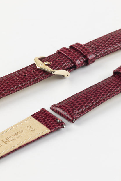 Hirsch RAINBOW Lizard Embossed Leather Watch Strap in BURGUNDY