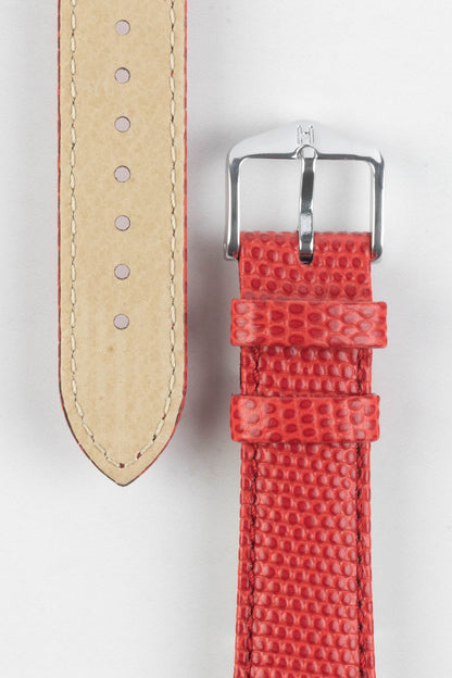 Hirsch RAINBOW Lizard Embossed Leather Watch Strap in RED